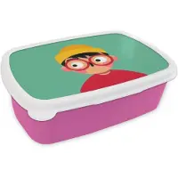 MuchoWow Broodtrommel Roze - Lunchbox Jongen - Cartoon - Bril - Muts - Brooddoos 18x12x6 cm - Brood lunch box - Broodtrommels voor kinderen en volwassenen