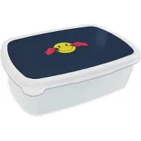 MuchoWow Broodtrommel Wit - Lunchbox Smiley - Geel - Handen - Minimalistisch - Brooddoos 18x12x6 cm - Brood lunch box - Broodtrommels voor kinderen en volwassenen