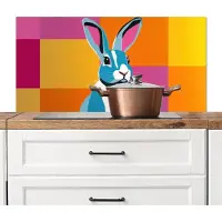 KitchenYeah Spatscherm keuken 100x50 cm - Kookplaat achterwand Haas - Kleurvakken - Oren - Roze - Muurbeschermer - Spatwand fornuis - Hoogwaardig aluminium