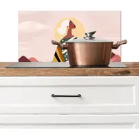 KitchenYeah Spatscherm keuken 60x30 cm - Kookplaat achterwand Vrouw - Zon - Kleurrijk - Muurbeschermer - Spatwand fornuis - Hoogwaardig aluminium