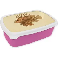 MuchoWow Broodtrommel Roze - Lunchbox Strepen - Vis - Rond - Stekels - Brooddoos 18x12x6 cm - Brood lunch box - Broodtrommels voor kinderen en volwassenen