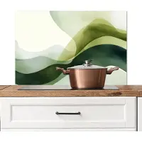 KitchenYeah Spatscherm keuken 90x60 cm - Kookplaat achterwand Golven - Abstract - Lichtgroen - Sierlijk - Muurbeschermer - Spatwand fornuis - Hoogwaardig aluminium