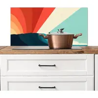 KitchenYeah Spatscherm keuken 90x45 cm - Kookplaat achterwand Surfer - Abstract - Golven - Zonnestralen - Muurbeschermer - Spatwand fornuis - Hoogwaardig aluminium
