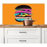 KitchenYeah Spatscherm keuken 120x60 cm - Kookplaat achterwand Hamburger - Kleurrijk - Speels - Muurbeschermer - Spatwand fornuis - Hoogwaardig aluminium