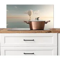 KitchenYeah Spatscherm keuken 90x45 cm - Kookplaat achterwand Luchtballon - Wolken - Water - Blauw - Muurbeschermer - Spatwand fornuis - Hoogwaardig aluminium