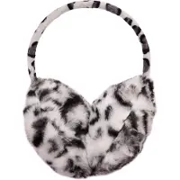 Sarlini - Oorwarmer Meisje Panterprint - Fluffy Oorwarmers Kinderen Zwart met Wit 4-8 Jaar