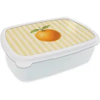 MuchoWow Broodtrommel Wit - Lunchbox Sinaasappel - Strepen - Oranje - Zomers - Brooddoos 18x12x6 cm - Brood lunch box - Broodtrommels voor kinderen en volwassenen