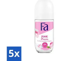 Fa Pflege 5 x Deodorant Roller Pink Passion 50 ml - Deodorant Roller - Frisheid - Bloemige Geur - Transpiratiegeur - Huidverzorging