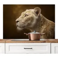 KitchenYeah Spatscherm keuken 120x80 cm - Kookplaat achterwand Leeuwin - Bloemen - Wit - Goud - Muurbeschermer - Spatwand fornuis - Hoogwaardig aluminium