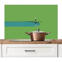 KitchenYeah Spatscherm keuken 100x65 cm - Kookplaat achterwand Persoon - Golf - Water - Blauw - Muurbeschermer - Spatwand fornuis - Hoogwaardig aluminium