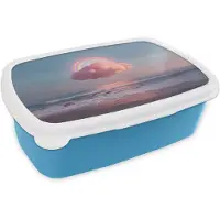 MuchoWow Broodtrommel Blauw - Lunchbox Wolk - Regenboog - Zee - Brooddoos 18x12x6 cm - Brood lunch box - Broodtrommels voor kinderen en volwassenen