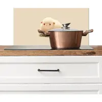 KitchenYeah Spatscherm keuken 60x30 cm - Kookplaat achterwand Schaap - Beige - Bloemen - Muurbeschermer - Spatwand fornuis - Hoogwaardig aluminium
