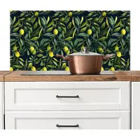 KitchenYeah Spatscherm keuken 100x50 cm - Kookplaat achterwand Citroenen - Bladeren - Natuurlijk - Muurbeschermer - Spatwand fornuis - Hoogwaardig aluminium
