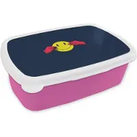 MuchoWow Broodtrommel Roze - Lunchbox Smiley - Geel - Handen - Minimalistisch - Brooddoos 18x12x6 cm - Brood lunch box - Broodtrommels voor kinderen en volwassenen