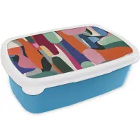 MuchoWow Broodtrommel Blauw - Lunchbox Vormen - Ritmisch - Kleuren - Abstract - Brooddoos 18x12x6 cm - Brood lunch box - Broodtrommels voor kinderen en volwassenen