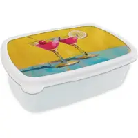 MuchoWow Broodtrommel Wit - Lunchbox Glazen - Cocktail - Citroen - Kers - Brooddoos 18x12x6 cm - Brood lunch box - Broodtrommels voor kinderen en volwassenen