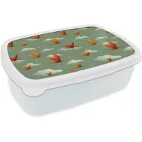 MuchoWow Broodtrommel Wit - Lunchbox Dinosaurussen - Wolken - Sterren - Oranje - Brooddoos 18x12x6 cm - Brood lunch box - Broodtrommels voor kinderen en volwassenen