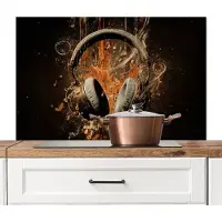 KitchenYeah Spatscherm keuken 100x65 cm - Kookplaat achterwand Koptelefoon - Bruin - Dynamische penseelstreken - Muurbeschermer - Spatwand fornuis - Hoogwaardig aluminium