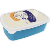 MuchoWow Broodtrommel Blauw - Lunchbox Minimalistisch - Gezicht - Hand - Oranje - Blauw - Brooddoos 18x12x6 cm - Brood lunch box - Broodtrommels voor kinderen en volwassenen