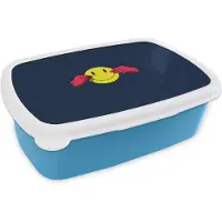 MuchoWow Broodtrommel Blauw - Lunchbox Smiley - Geel - Handen - Minimalistisch - Brooddoos 18x12x6 cm - Brood lunch box - Broodtrommels voor kinderen en volwassenen