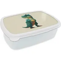 MuchoWow Broodtrommel Wit - Lunchbox Stekels - Dino - Blauw - Gespierd - Brooddoos 18x12x6 cm - Brood lunch box - Broodtrommels voor kinderen en volwassenen