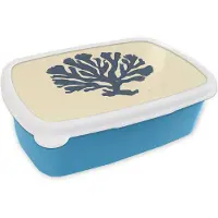 MuchoWow Broodtrommel Blauw - Lunchbox Blauw koraal - Vertakkingen - Beige - Brooddoos 18x12x6 cm - Brood lunch box - Broodtrommels voor kinderen en volwassenen