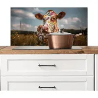 KitchenYeah Spatscherm keuken 80x40 cm - Kookplaat achterwand Koe - Bloemen - Weiland - Muurbeschermer - Spatwand fornuis - Hoogwaardig aluminium