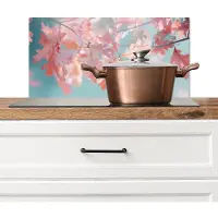 KitchenYeah Spatscherm keuken 70x30 cm - Kookplaat achterwand Eikenbladeren - Takken - Roze - Muurbeschermer - Spatwand fornuis - Hoogwaardig aluminium