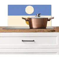 KitchenYeah Spatscherm keuken 60x30 cm - Kookplaat achterwand Cirkels - Symmetrisch - Wit - Blauw- Geel - Muurbeschermer - Spatwand fornuis - Hoogwaardig aluminium