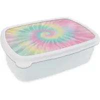MuchoWow Broodtrommel Wit - Lunchbox Pasteltinten - Tie dye - Roze - Brooddoos 18x12x6 cm - Brood lunch box - Broodtrommels voor kinderen en volwassenen