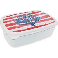 MuchoWow Broodtrommel Wit - Lunchbox Koraal - Verfstructuur - Rood - Blauw - Brooddoos 18x12x6 cm - Brood lunch box - Broodtrommels voor kinderen en volwassenen