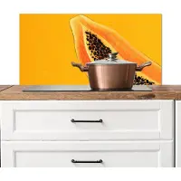 KitchenYeah Spatscherm keuken 80x40 cm - Kookplaat achterwand Papaja - Oranje - Topisch - Muurbeschermer - Spatwand fornuis - Hoogwaardig aluminium