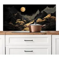 KitchenYeah Spatscherm keuken 120x60 cm - Kookplaat achterwand Gouden rivier - Bergen - Maan - Sterrenhemel - Muurbeschermer - Spatwand fornuis - Hoogwaardig aluminium