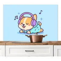 KitchenYeah Spatscherm keuken 120x80 cm - Kookplaat achterwand Corgi - Koptelefoon - Blauw - Muzieknoten - Muurbeschermer - Spatwand fornuis - Hoogwaardig aluminium