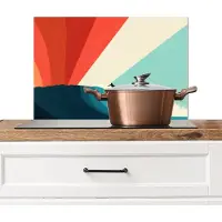 KitchenYeah Spatscherm keuken 70x50 cm - Kookplaat achterwand Surfer - Abstract - Golven - Zonnestralen - Muurbeschermer - Spatwand fornuis - Hoogwaardig aluminium