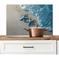 KitchenYeah Spatscherm keuken 90x60 cm - Kookplaat achterwand Zeesterren - Zand - Zee - Blauw - Muurbeschermer - Spatwand fornuis - Hoogwaardig aluminium