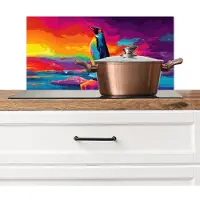 KitchenYeah Spatscherm keuken 60x30 cm - Kookplaat achterwand Ijsschots - Pinguïn - Abstract - Lucht - Muurbeschermer - Spatwand fornuis - Hoogwaardig aluminium