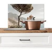 KitchenYeah Spatscherm keuken 60x40 cm - Kookplaat achterwand Kust - Klif - Boom - Gebouw - Muurbeschermer - Spatwand fornuis - Hoogwaardig aluminium