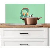KitchenYeah Spatscherm keuken 90x45 cm - Kookplaat achterwand Koptelefoon - Oranje - Snoer - Minimalistisch - Muurbeschermer - Spatwand fornuis - Hoogwaardig aluminium