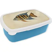 MuchoWow Broodtrommel Blauw - Lunchbox Vis - Tropisch - Strepen - Vinnen - Brooddoos 18x12x6 cm - Brood lunch box - Broodtrommels voor kinderen en volwassenen