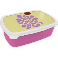 MuchoWow Broodtrommel Roze - Lunchbox Koraal - Cirkel - Abstract - Geel - Brooddoos 18x12x6 cm - Brood lunch box - Broodtrommels voor kinderen en volwassenen