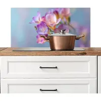 KitchenYeah Spatscherm keuken 80x40 cm - Kookplaat achterwand Bloemen - Paars - Overloop - Meeldraden - Muurbeschermer - Spatwand fornuis - Hoogwaardig aluminium