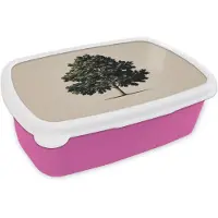 MuchoWow Broodtrommel Roze - Lunchbox Eikenboom - Schaduw - Egaal - Brooddoos 18x12x6 cm - Brood lunch box - Broodtrommels voor kinderen en volwassenen
