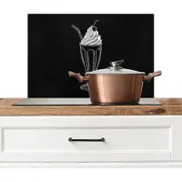 KitchenYeah Spatscherm keuken 70x50 cm - Kookplaat achterwand Ijscoupe - Kers - Krijtstijl - Slagroom - Muurbeschermer - Spatwand fornuis - Hoogwaardig aluminium