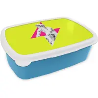 MuchoWow Broodtrommel Blauw - Lunchbox Beeld - Man - Bliksemschicht - Geel - Brooddoos 18x12x6 cm - Brood lunch box - Broodtrommels voor kinderen en volwassenen