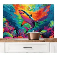 KitchenYeah Spatscherm keuken 120x80 cm - Kookplaat achterwand Haai - Koraalrif - Abstract - Kleurrijk - Muurbeschermer - Spatwand fornuis - Hoogwaardig aluminium