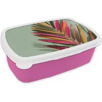 MuchoWow Broodtrommel Roze - Lunchbox Tak - Bladeren - Kleurrijk - Schaduw - Brooddoos 18x12x6 cm - Brood lunch box - Broodtrommels voor kinderen en volwassenen