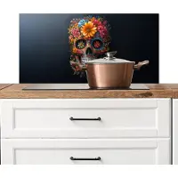 KitchenYeah Spatscherm keuken 80x40 cm - Kookplaat achterwand Bloemen - Kleurrijk - Schedel - Muurbeschermer - Spatwand fornuis - Hoogwaardig aluminium