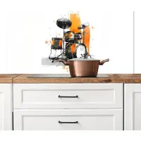 KitchenYeah Spatscherm keuken 120x60 cm - Kookplaat achterwand Drumstel - Oranje - Zwart - Aquarelverf - Muurbeschermer - Spatwand fornuis - Hoogwaardig aluminium