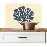 KitchenYeah Spatscherm keuken 90x60 cm - Kookplaat achterwand Blauw koraal - Vertakkingen - Beige - Muurbeschermer - Spatwand fornuis - Hoogwaardig aluminium
